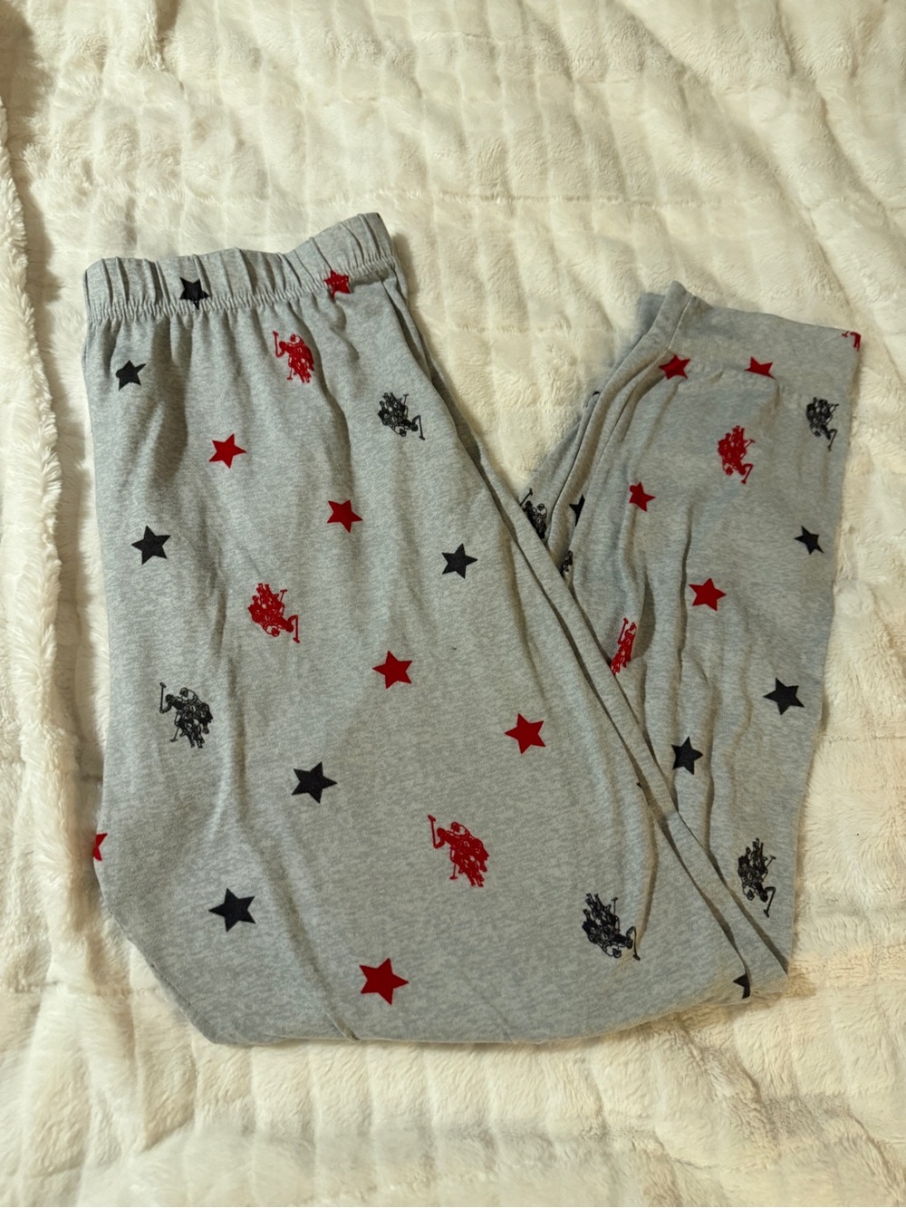 Gray Star & Polo Print Lounge Pants - Red & Black Stars- XL